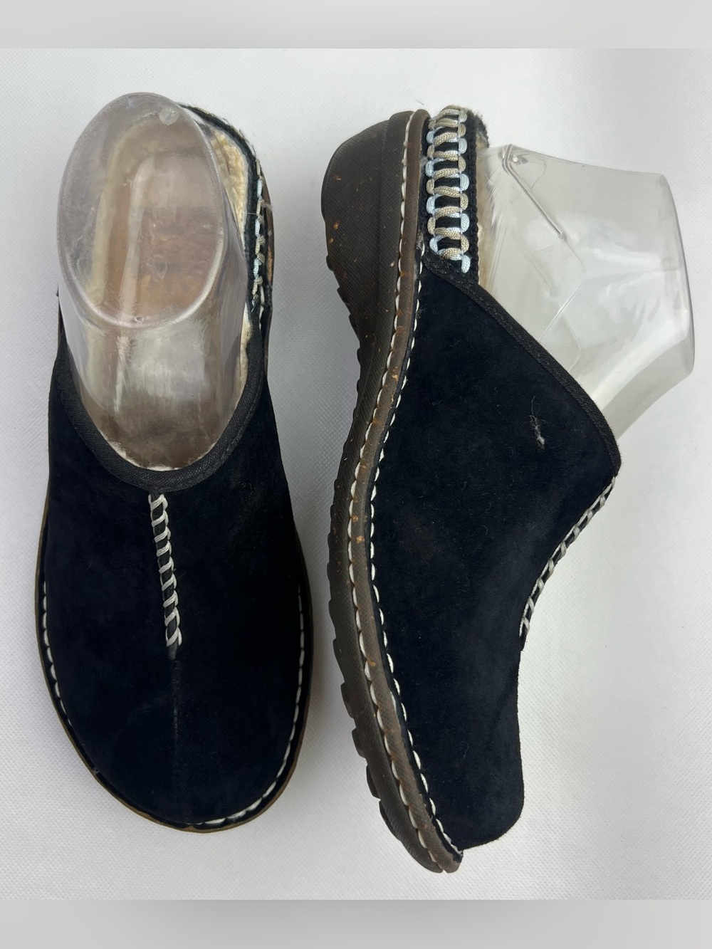 UGG Women Clogs Kohala Mules Shearling Black Leather Slip On Comfy Shoes Size 8